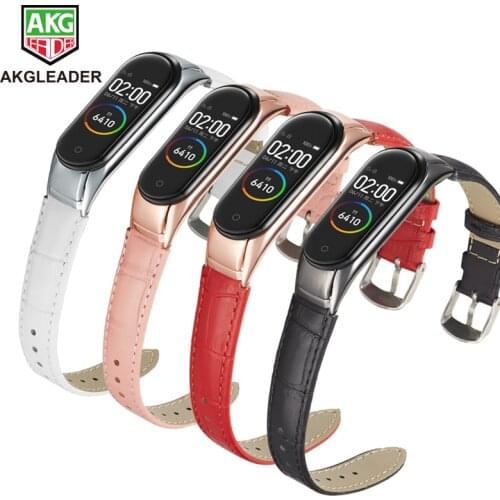 AKGLEADER Mi Band 3 4 Bracelet Wrist Strap For Xiaomi Miband 3 4 High Quality Leather Band Correa Miband 4 3 pulseira Watchstrap