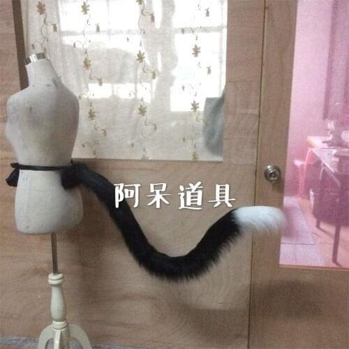 Black and White Patchwork Cat Tail Plush Prop Halloween Carnival Party Cosplay Accessories Toys Childrens Party Halloween Gifts