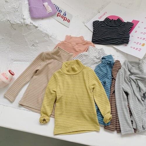 Childrens Clothing 2020 Winter Kids Long Sleeve TShirt Casual Turtleneck Cotton Striped Bottoming Shirt for Baby Boys and Girls