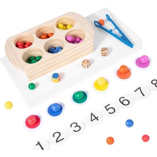 Kids Montessori Rainbow Clip Beads Toy Wooden Box Counting Sorting Color Matching Game Education Sensory Toy Fine Motor Training