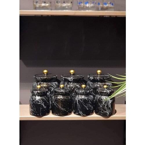 The Mia Stoneware Marble Look 7 Piece Spice Set Black Bhr0017