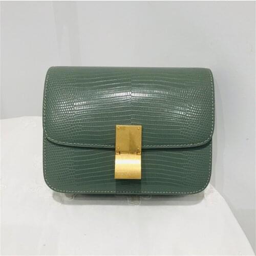Leather Handbags 2021 Lizard Grain Cowhide Tofu Bag Retro Box Stewardess Bag Diagonal Small Square Bag Tide Bag