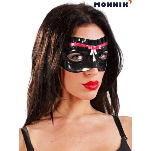 MONNIK latexLadies Mask Black Latex Eye Mask Red Stripe Decoration Cosplay Costume Nightclub Costume