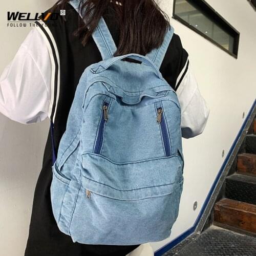 2021 Men Backpack Fashion Denim Women Backpack Simple Students Shoulder Bags Teen Girl School Bag Female Student Backpacks X172H