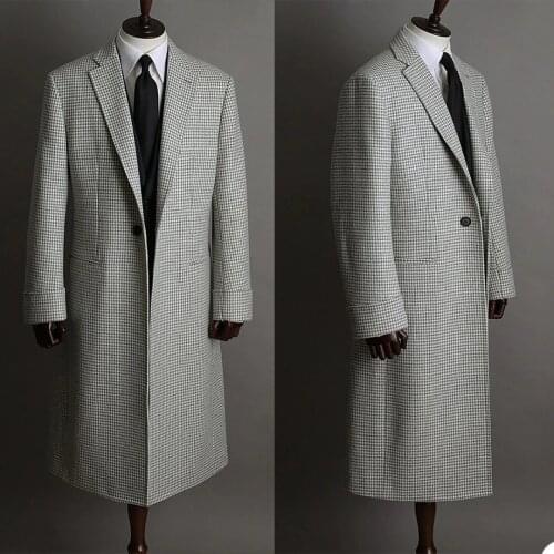 Autumn Winter Mens Long Coat Wedding Tuxedos British Plaid Check Prom Party Blazer Coat Only One Piece