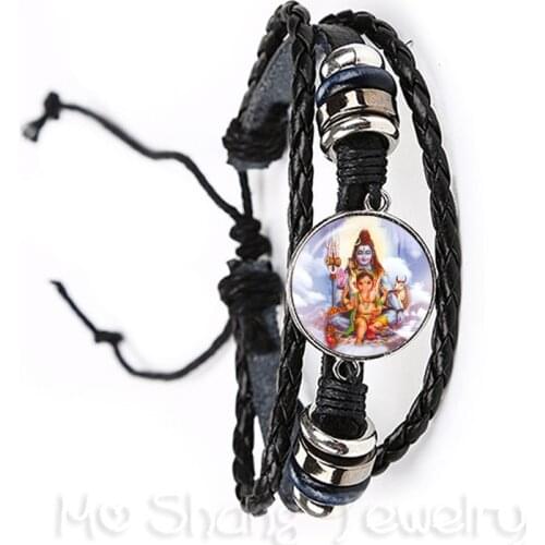 Drop Shipping Ganesha Statue Hindu Ganapati Vinayaka God Bracelet,Vintage Lord Ganesha Indian Buddhism Adjustable Leather Bangle