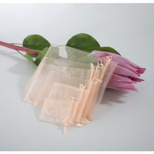 Peach Color 100Pcs Cosmetic Organza Bag Wedding Candy Chocolate Gift Pouches For Floral Wig Dry Flower Aroma Bag Can Print Logo