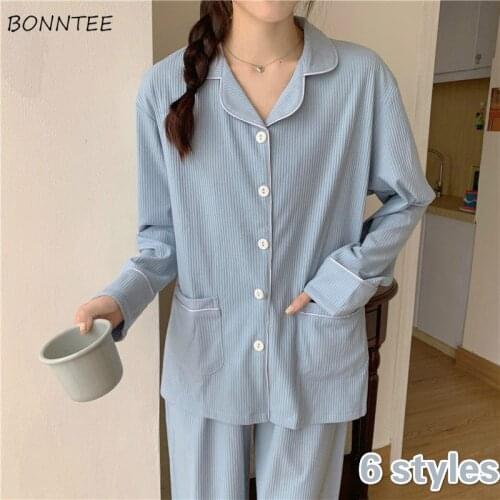 Pajama Sets Women Outfits Kawaii Ulzzang Hot Sale Chic Homewear Nighty Lounge Wear Long Sleeve Spring Girls Oversized Sleepwear