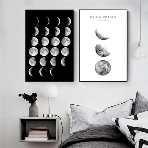 Minimalist Moon Phase Wall Art Canvas Painting Nordic Abstract Black White Luna Posters and Print Modern Living Room Home Decor