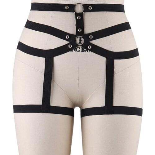Rivet Leg Harness Belt Goth Garter Women Body Cage Bondage Sexy Lingerie Black Body Harness Pole Dance Stockings Garter Belt