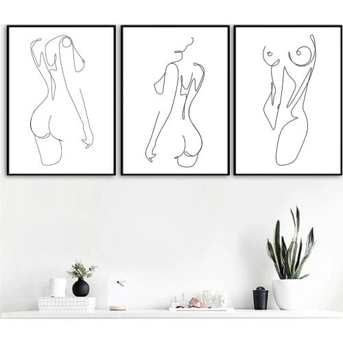 Sexy Woman Body Canvas Painting Abstract Line Drawing Poster Lady Nude Wall Art Print Minimalist Picture Living Room Home Decor