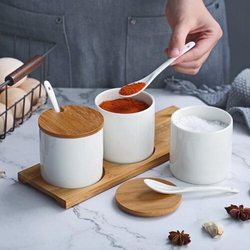 Simple Creative Ceramic Kitchen Food Containers Seasoning Jars for Spices Sugar Condiment Box Kitchen Salt Storage Bottle