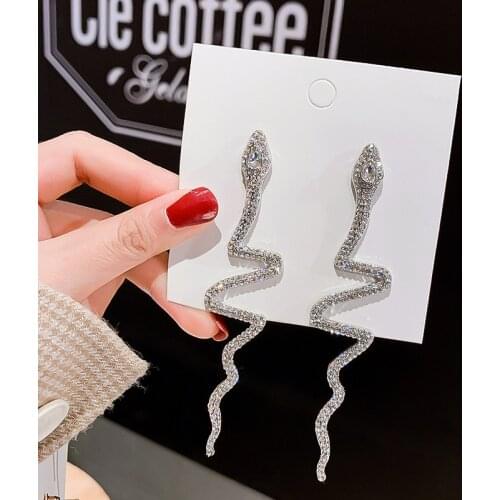 Long Tassel Crystal Drop Earrings for Women Shiny Snake Shape Rhinestone Dangle Earring Weddings Fashion Jewelry Gifts