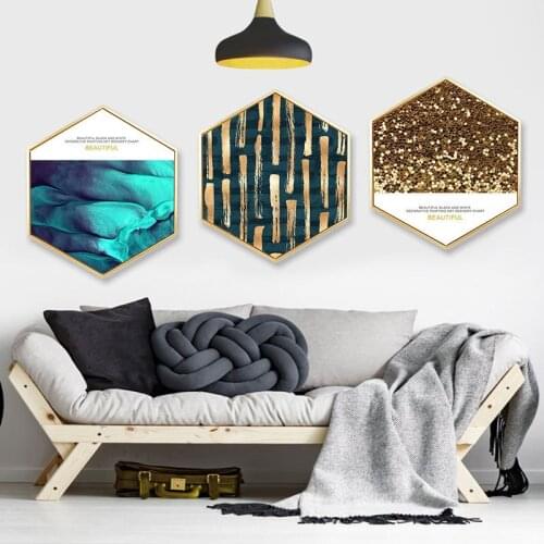 Hexagon Canvas Painting Oil Painting Canvas Art Wall Pictures For Living Room Abstract Northern Europe Ins Style Framed Mirrors
