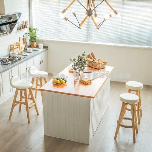 Nordic Solid Wood Bar Stool Retro Front Desk Bar Chair Milk Tea Shop Stool Bar Stool Household High Stool