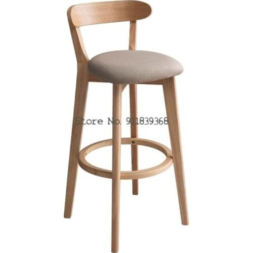 Nordic Solid Wood Family Back Bar Chair Modern Simple High Stool Bar Stool Milk Tea Shop Front Desk Bar Chair