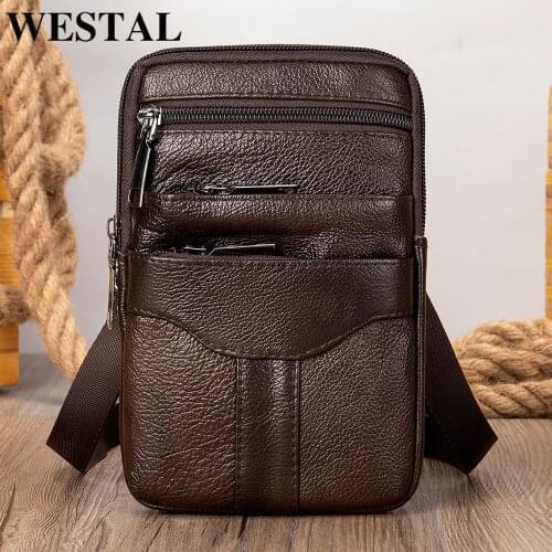 WESTAL clutch bag credit card holder fashion brand bag genuine leather mens waist bag belt men for phone case male fanny pack