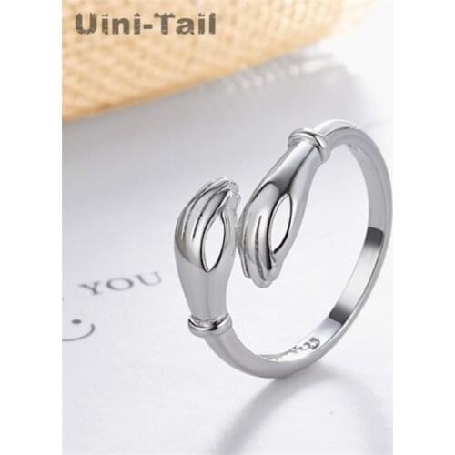 Uini Tail new design hot sale 925 sterling silver two-handed embrace open ring romantic love embrace high-quality jewelry ED946