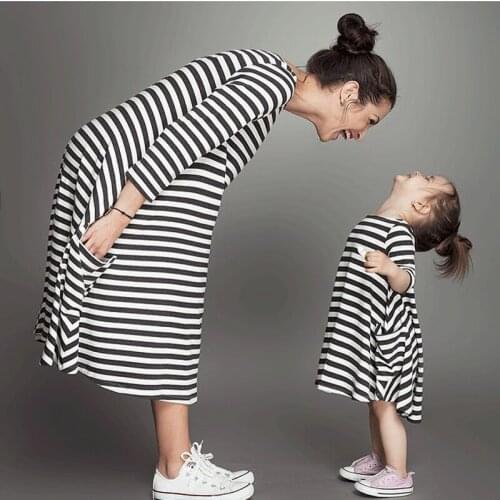 Spring autumn mother daughter dresses cotton stripe long sleeve mom and me dress family look mother daughter dresses clothes