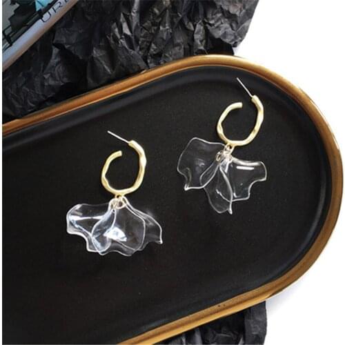 In 2021 Fashion Female Web Celebrity Acrylic C Tassel Earrings Resin Transparent Petals Classic Long Stud Earrings