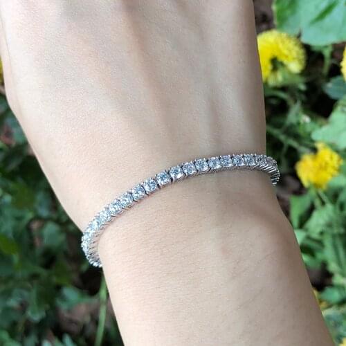A Butterfly Luxury 925 Sterling Silver Tennis Bracelet 3MM Round Simulation Diamond Ladys Silver Bracelet Birthday Gift