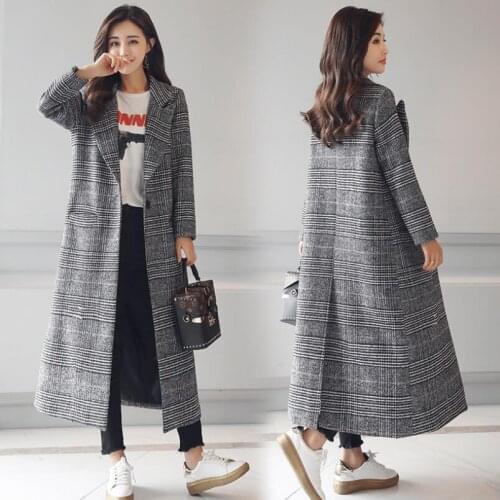 Winter long plaid double-sided coat womens fashion casual long-sleeved suit collar pike coat after split robes coat female XXL