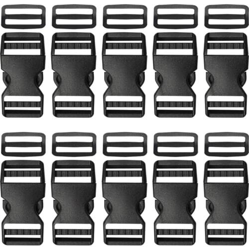 10sets Plastic Buckle Adjustable Quick Side Release Replacement Clips with Slides for Dog Collars, Webbing Strap Backpack Repair