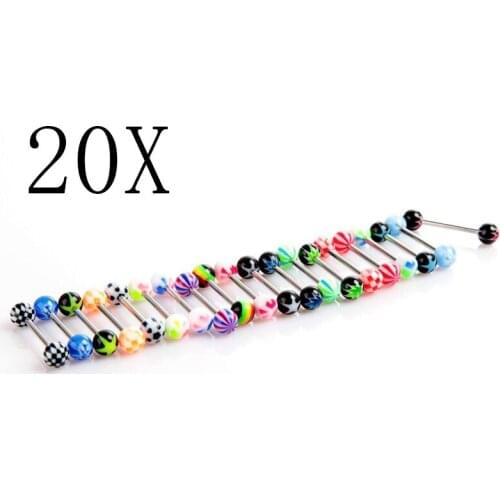 20 pcs Tattoo Supplies Colorful Stainless Steel Ball Barbell Tongue Rings Bars Piercing Cosmetic AC889