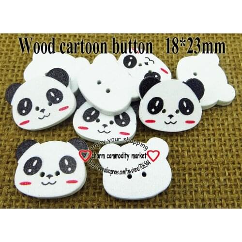 50pcs bear buttons decoration 2 Holes pattern cartoons Wood Sewing black face Button Scrapbook charms WCF-134