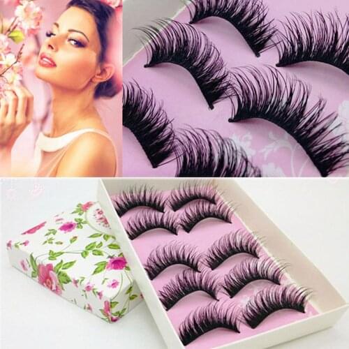 5 Pairs Thick Eye Lashes Makeup Art Handmade Fake Cross False Eyelashes