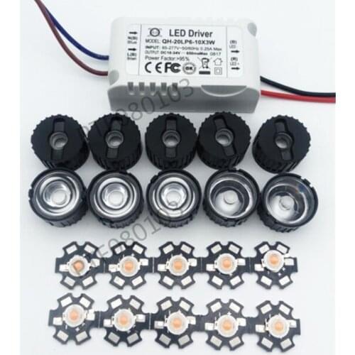 6-10X 3W Plant Grow Full Spectrum 380-840nm High Power LED + 10pcs lens + 1pcs 6-10x3w driver