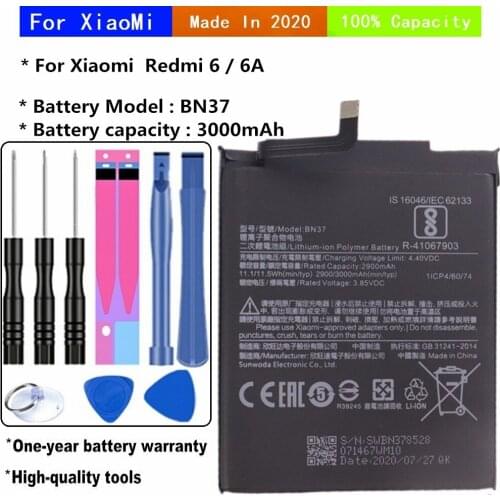 BN37 Battery For Xiaomi Redmi6 Redmi 6 Redmi 6A Redrice 6 BN37 Phone Battery 3000mAh With Tools