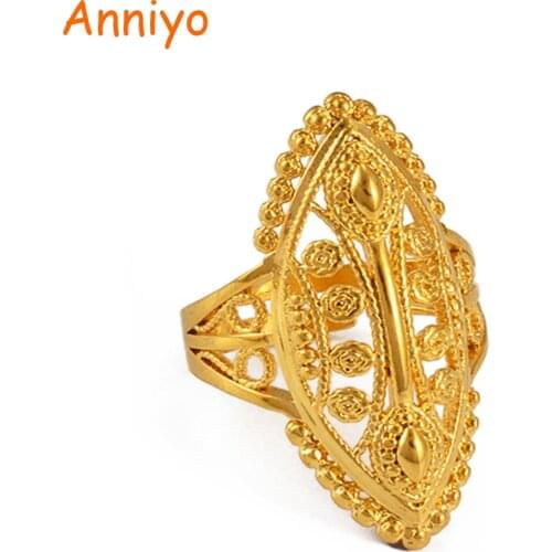 Anniyo Ethiopian Gold Color Ring Free Size for Women,Middle East Dubai Bride Wedding Jewelry African Party Gift #093906