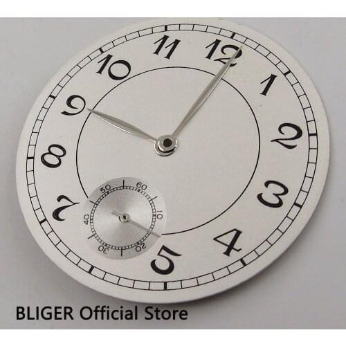 BLIGER 38.9MM White Sterile Dial Black Numerals Watch Dial Fit For ETA 6498 Hand Winding Movement+Watch Hands D69