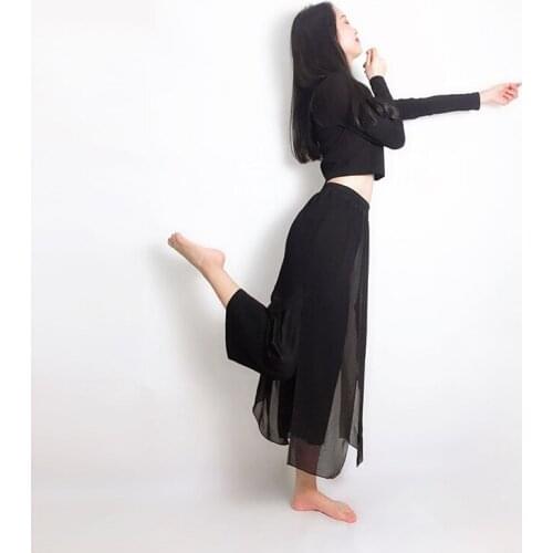 Flowy chiffon trousers Loose modal wide leg pants Chiffon Mesh laminate design Modern Classical dance Women Latin Yoga wear