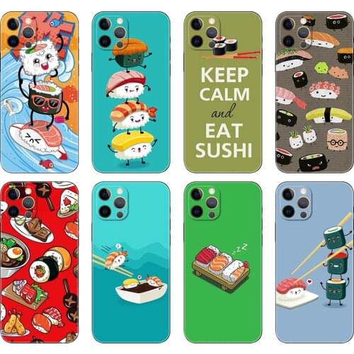 Black tpu case for iphone 5 5s se 2020 6 6s 7 8 plus x 10 XR XS 11 12 mini pro MAX back cover Japanese cuisine Sushi food