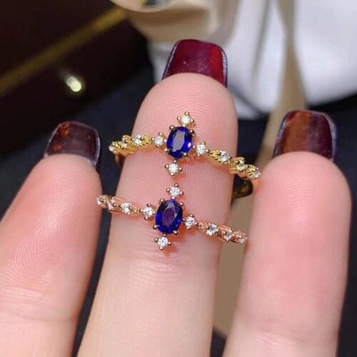 Grace Lovely Delicate Row Wave Natural Gem Stone Ring Natural Blue Sapphire Ring S925 Silver Womens Girl Party Gift Jewelry