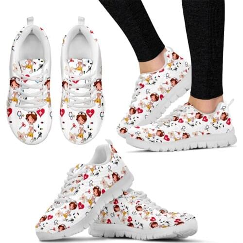 HYCOOL Fashion Flats Women Sneakers For Running Sports Cute Nurse Women Girl Printed Breathable Mesh Up Female Nurse Shoe Zapato