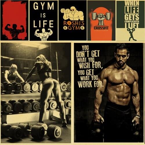 Bodybuilding Painting Canvas Picture Wall Art Decor Man Women Fitness Poster Gym Home Bedroom Retro Decorative Unframed Painting