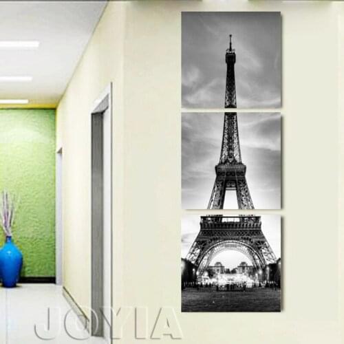 3 Pieces Paris Effiel Tower Canvas Painting Night City Landscape Wall Art Modern Paintings White Black Fabric Arts Home Decor