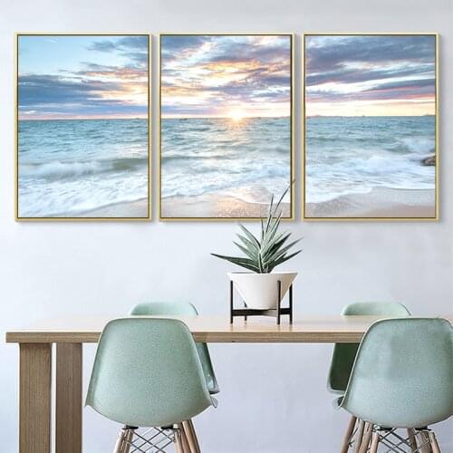 Sunrise Coastal Blue Sea Landscape Wall Art Canvas Painting Nordic Posters And Prints Wall Pictures For Living Room Decor