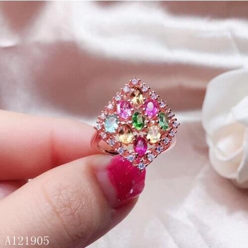 KJJEAXCMY boutique jewelry 925 sterling silver inlaid natural tourmaline gemstone female luxury ring support detection