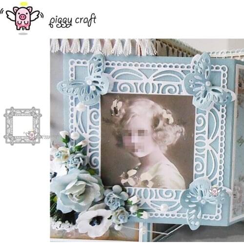 Piggy Craft metal cutting dies cut die mold Butterfly square frame Scrapbook paper craft knife mould blade punch stencils dies