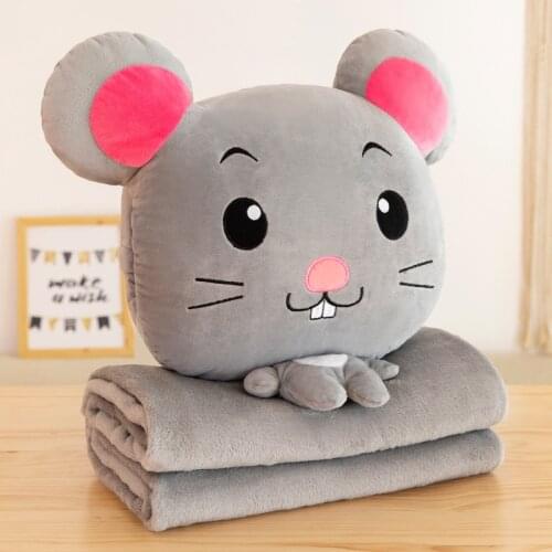 Cute Animal Shape Plush Cushion Blanket, Pillow Quilt 2 In One, For Students, Offices, Cars, Home