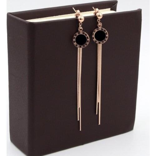 Fashion jewelry steel ball earrings hanging black Roman numeral round cake snake bone chain tassel women earrings gift E018