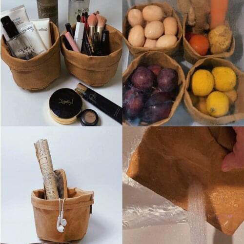 Retro Washable Kraft Paper Bag Cosmetic Food Vegetables Bread Organizer Reuseable Multifunction Storage Bag Desktop Flower Pots