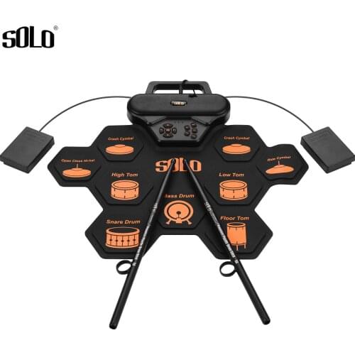 SOLO SD-50 Portable Electronic Drum set Drum Pad Digital Silicone Roll-Up Drum Kit with 9 pads 2 pedals for Children Beginners