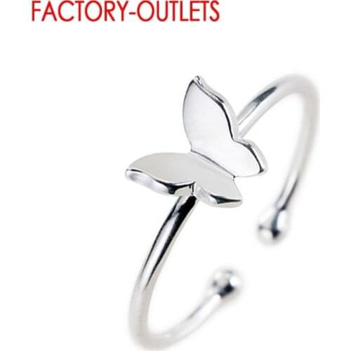 Authentic 925 Sterling Silver Flying Butterfly Pattern Simple Style Adjustable Finger Rings For Women Sterling Silver Jewelry