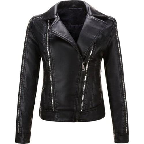 New Women Autumn Winter Faux Soft Leather Jackets Coats Lady Black PU Zipper Epaule Motorcycle Streetwear