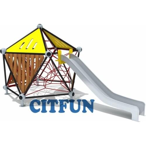 New design colorful climbing rope net with slide,Outdoor Playground Web climber OP18-222A